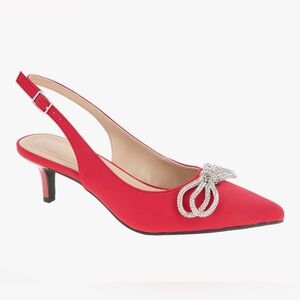 BCBGeneration Womens Donna-2 Red Kitten Heel Sling-back Pointed Toe Bow Pump 7.5